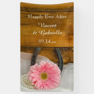 Pink Daisy und Horseshoe Country Western Hochzeit Banner