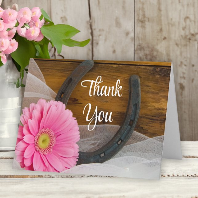 Pink Daisy und Horseshoe Western Wedding Vielen Da Dankeskarte (Von Creator hochgeladen)