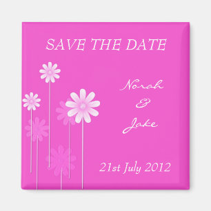 Pink Daisy Wedding Save the Date Magnet