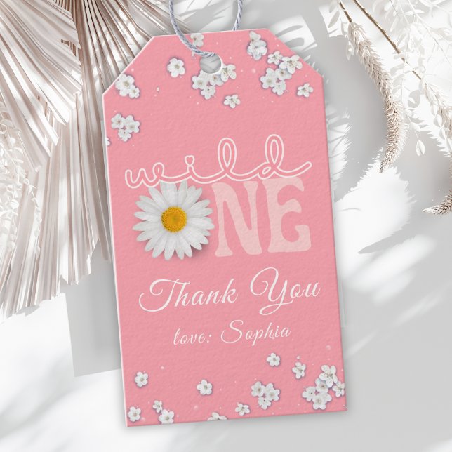 Pink Daisy Wild One 1. Geburtstag  Geschenkanhänger (Von Creator hochgeladen)