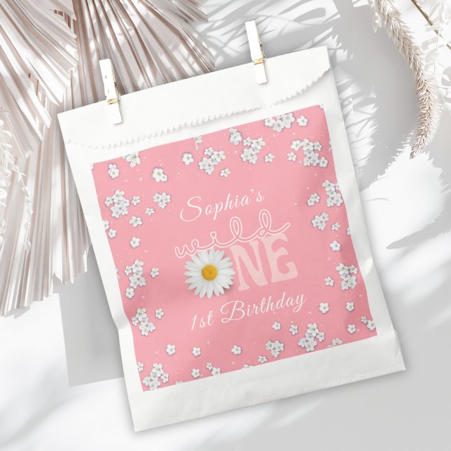 Pink Daisy Wild One 1. Geburtstag  Geschenktütchen (Von Creator hochgeladen)