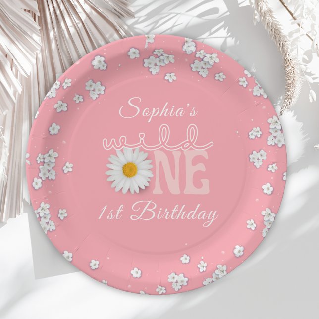Pink Daisy Wild One 1. Geburtstag  Pappteller (Von Creator hochgeladen)