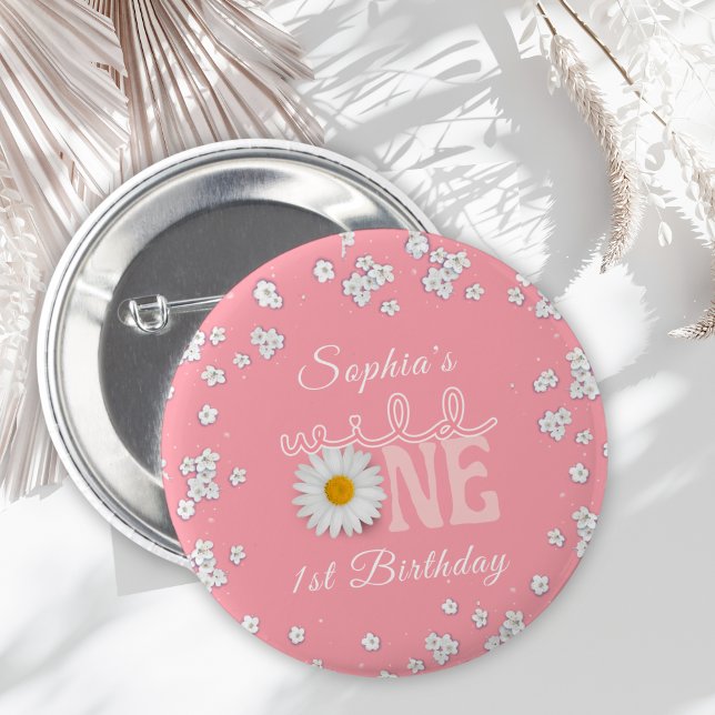Pink Daisy Wild One 1st Birthday  Button (Von Creator hochgeladen)