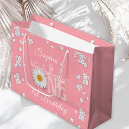 Pink Daisy Wild One 1st Birthday  Große Geschenktüte