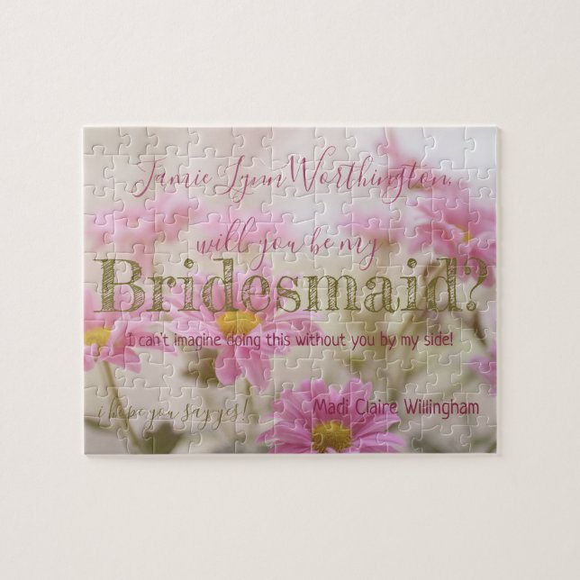 Pink Daisy wirst du mein Bridesmaid Jigsaw Puzzle  (Horizontal)