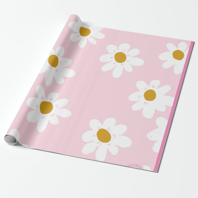 Pink Daisy Wrapping Paper Geschenkpapier (Ungerollt)