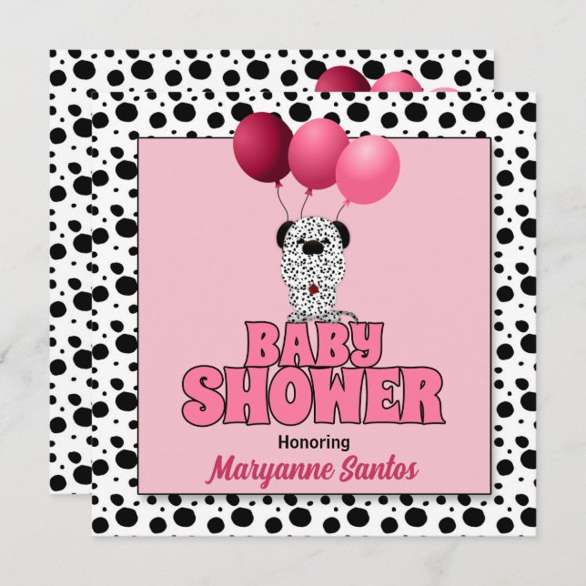 Pink Dalmatiner Dog Theme for Girls Baby Shooter Einladung (Vorne/Hinten)