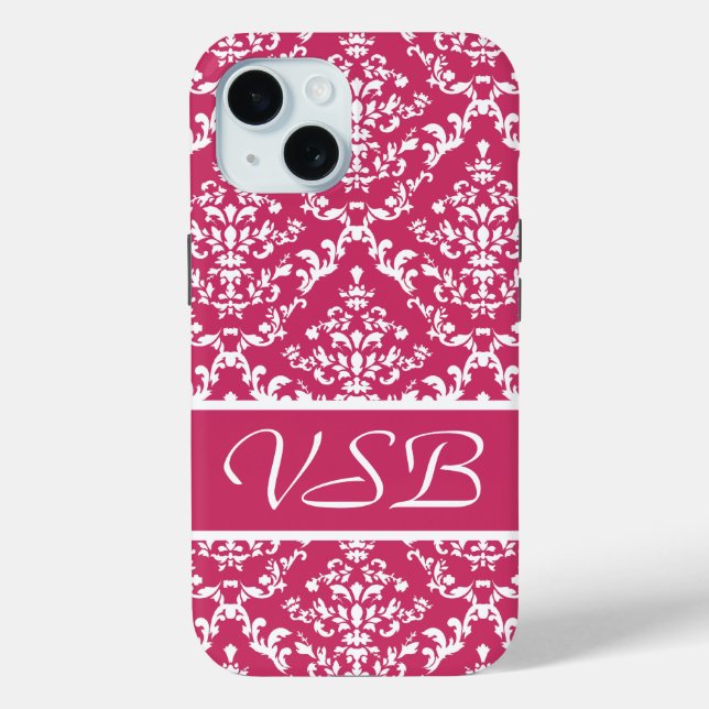 Pink Damask #1 mit Monogramm bei VictoriaShaylee Case-Mate iPhone Hülle (Rückseite)