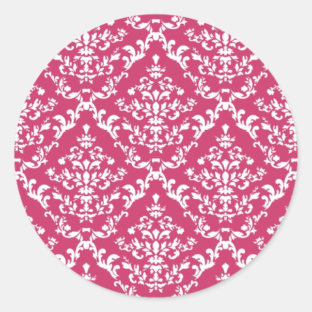 Pink Damask #1 @ VictoriaShaylee Runder Aufkleber (Vorderseite)