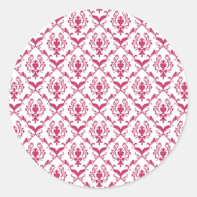 Pink Damask #2 @ VictoriaShaylee Runder Aufkleber (Vorderseite)