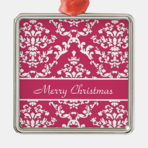 Pink Damask #3 anpassbar Ornament Aus Metall
