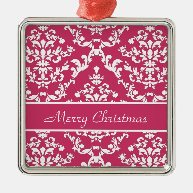 Pink Damask #3 anpassbar Ornament Aus Metall (Vorne)