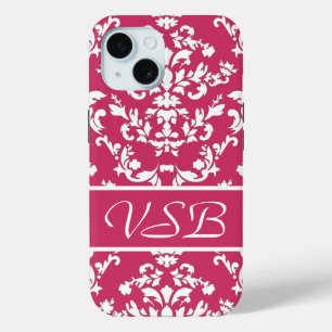 Pink Damask #3 mit Monogramm bei VictoriaShaylee iPhone 15 Hülle