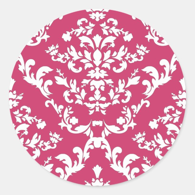 Pink Damask #3 @ VictoriaShaylee Runder Aufkleber (Vorderseite)