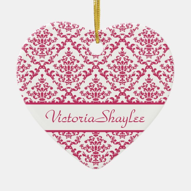 Pink Damask #4 anpassbar Keramikornament (Vorne)