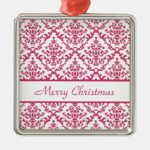 Pink Damask #4 anpassbar Silbernes Ornament