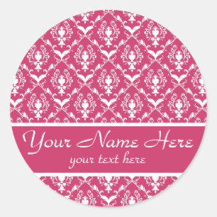 Pink Damask #5 anpassbar Runder Aufkleber
