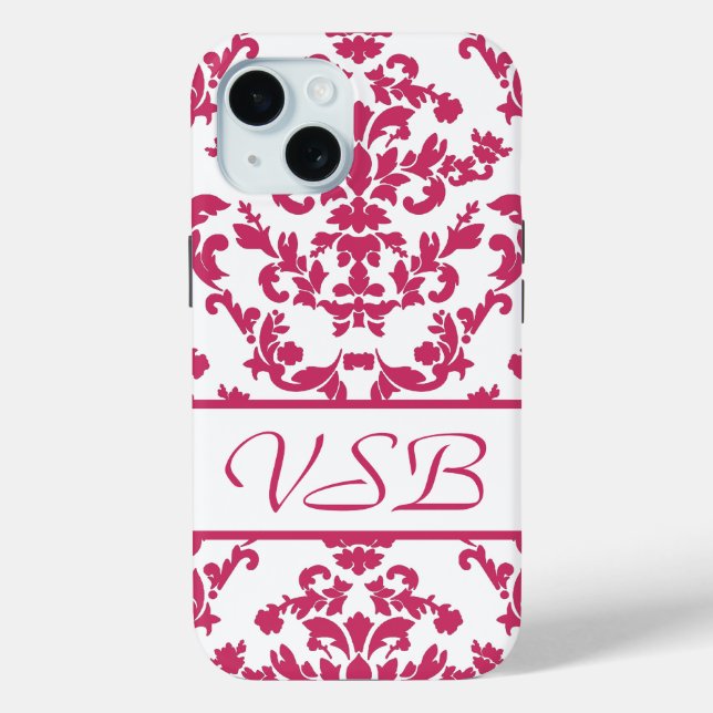 Pink Damask #6 mit Monogramm bei VictoriaShaylee Case-Mate iPhone Hülle (Rückseite)