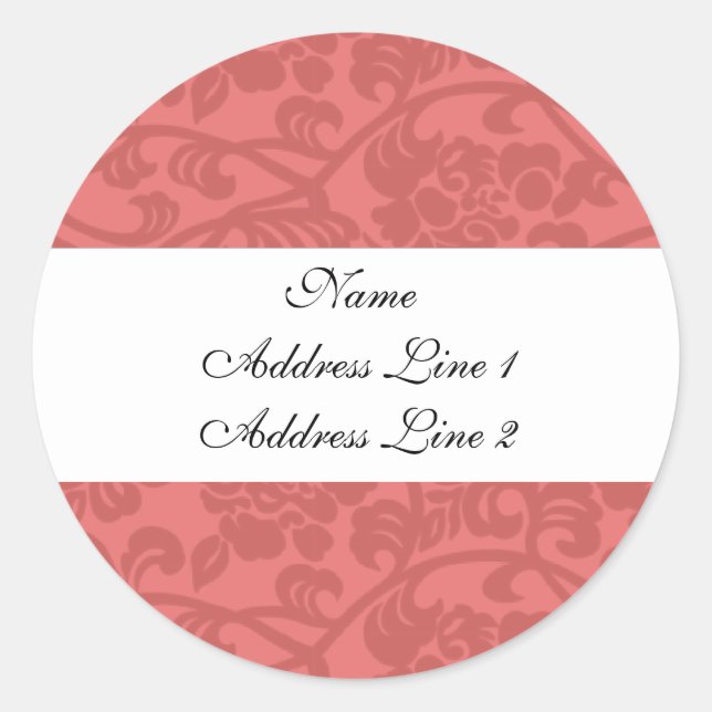 Pink Damask Address Labels Runder Aufkleber (Vorderseite)