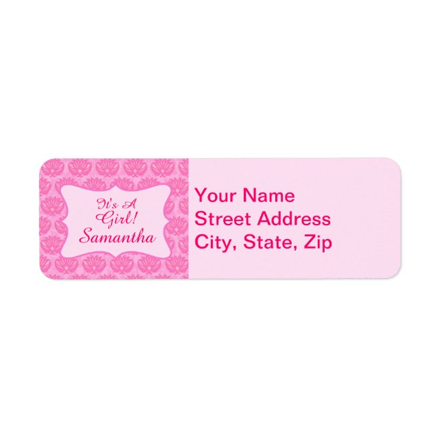 Pink Damask Baby Girl Name Personalisierte Geburt (Vorne)