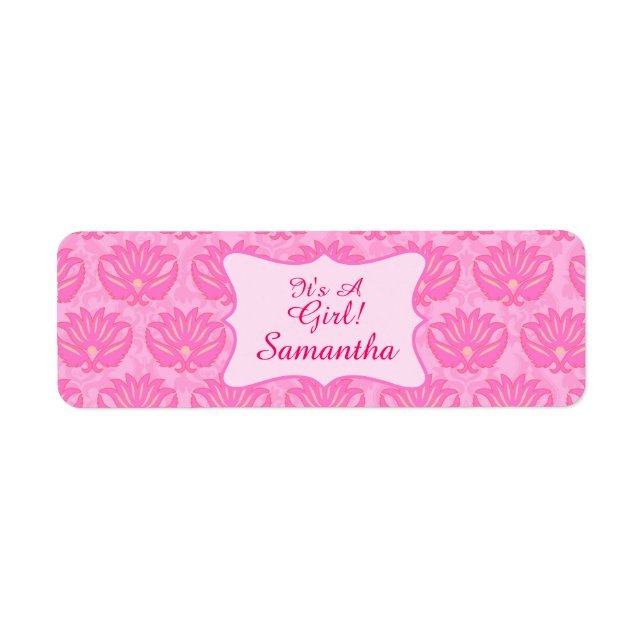 Pink Damask Baby Girl Name Personalisierte Geburt (Vorne)