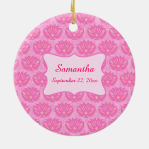 Pink Damask Baby Girl Name Personalisierte Geburt Keramik Ornament