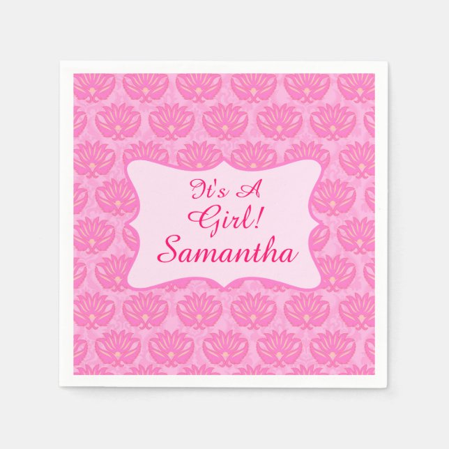 Pink Damask Baby It a Girl Birth Annoucement Serviette (Vorderseite)