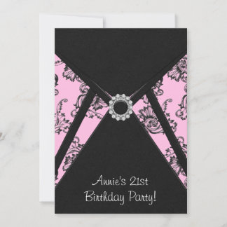 Pink Damask Black 21. Geburtstagsfeier Party Einla Einladung