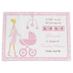 Pink Damask Blonde Babydusche Große Geschenktüte