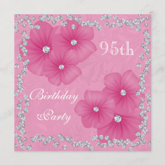 Pink Damask & Blume 95. Geburtstag Einladung