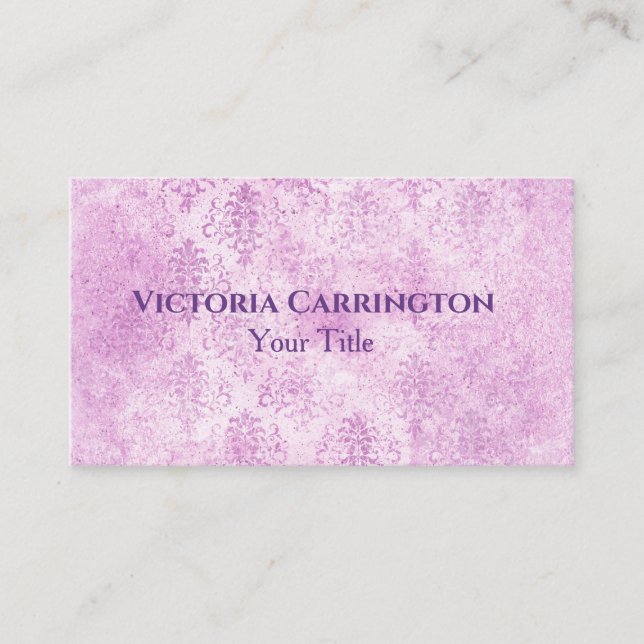 Pink Damask Elegante Vintage Typografie Visitenkarte (Vorderseite)