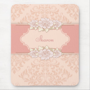 Pink Damask Floral Mousepad