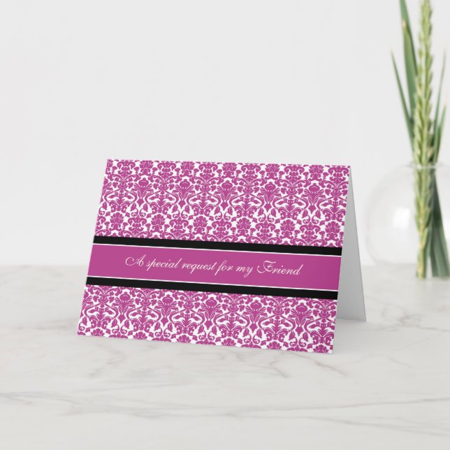 Pink Damask Friend Bridesmaid Einladungskarte (Vorderseite)