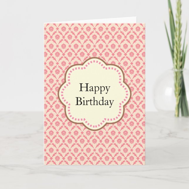 Pink Damask Geburtstag Karte (Vorderseite)