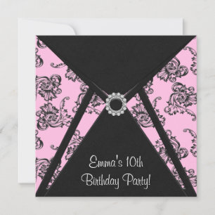 Pink Damask Girls 10. Geburtstagsparty Einladung