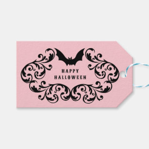 Pink Damask Glam Bat Happy Halloween Geschenkanhänger