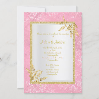 PINK DAMASK GOLD LEAF ELEGANT CLASSY WEDD EINLADUNG
