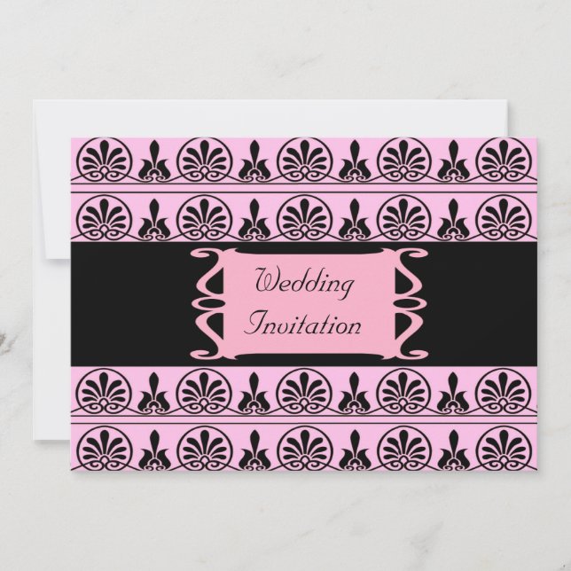 Pink Damask Hochzeit Einladung (Vorderseite)