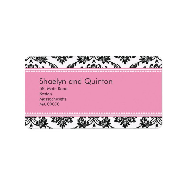 Pink Damask Hochzeitadressen-Labels Adressaufkleber (Vorne)