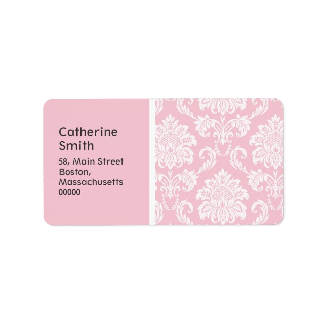 Pink Damask Hochzeitadressen-Labels Adressaufkleber (Vorne)