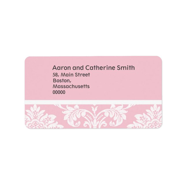 Pink Damask Hochzeitadressen-Labels Adressaufkleber (Vorne)