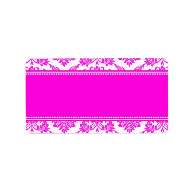 Pink Damask Hochzeitadressen-Labels Adressaufkleber (Vorne)