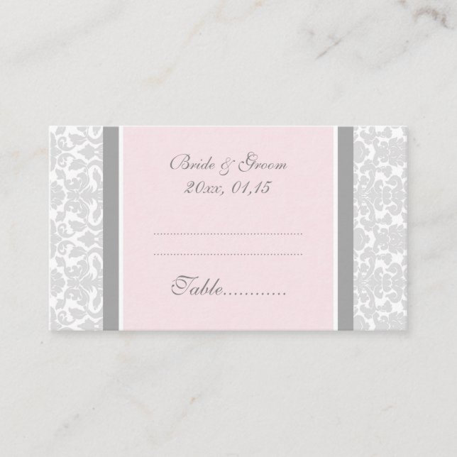 Pink Damask Hochzeitstisch-Platzierungskarten Platzkarte (Vorderseite)
