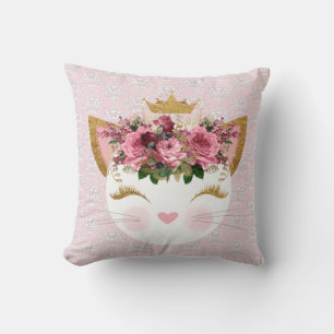 Pink Damask Kitty Throw Kissen
