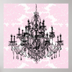 Pink Damask Kronleuchter Kunst Poster