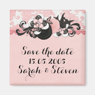 Pink Damask Love Bird Save the Date Magnet