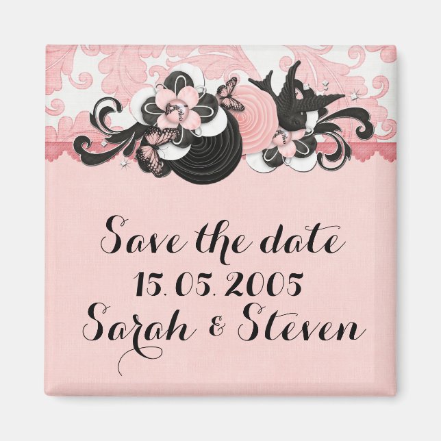 Pink Damask Love Bird Save the Date Magnet (Vorne)