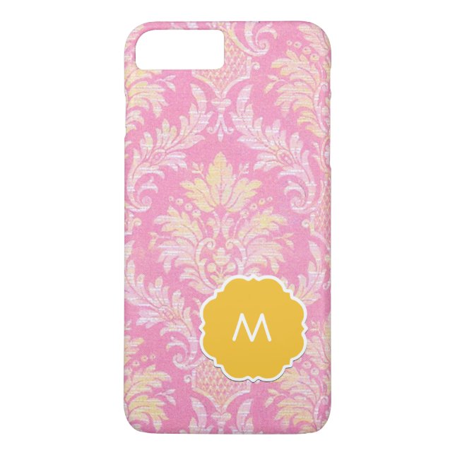 Pink Damask Monogram Phone Case (Rückseite)