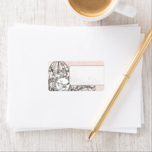 Pink Damask Musical Vintag Bird Centers Address Adressaufkleber