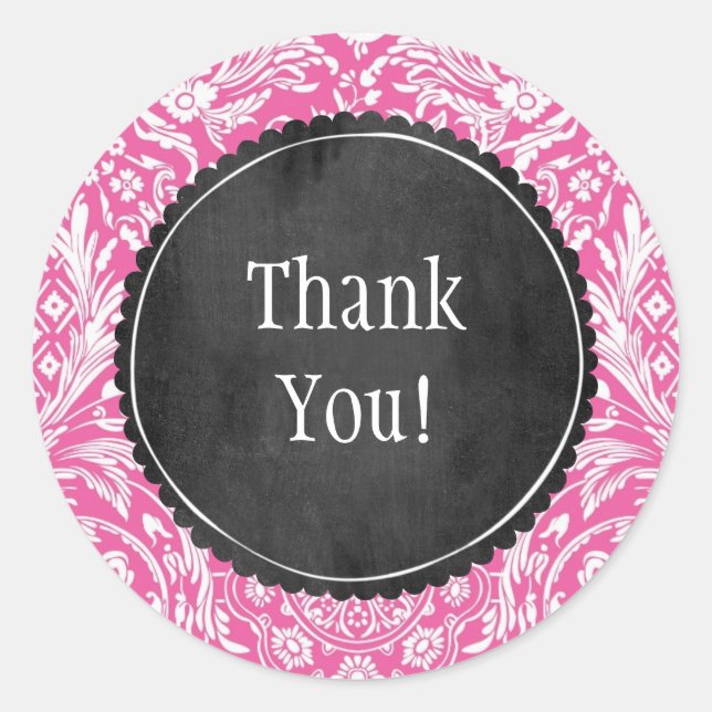 Pink Damask Muster Blume Chalkboard individuell ei Runder Aufkleber (Vorderseite)